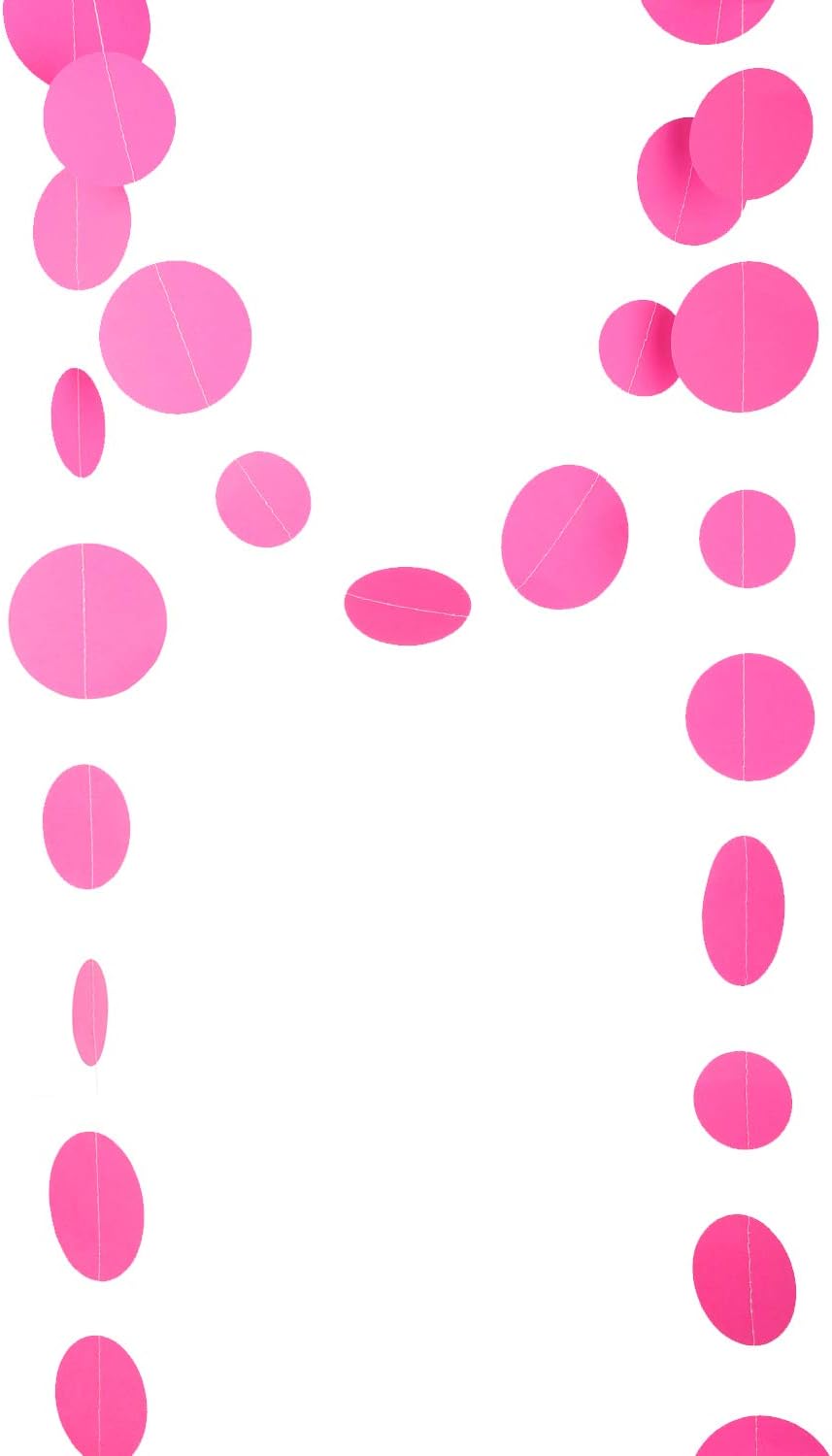 Hot Pink Paper Garland Circle Dot Party Banner Wall Streamers Backdrop Ceiling Hanging Decorations, 20 Feet in Total