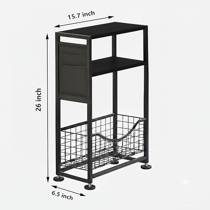 Skinny Side Table with Storage, 3 Tier Slim Side Tables - Image 2