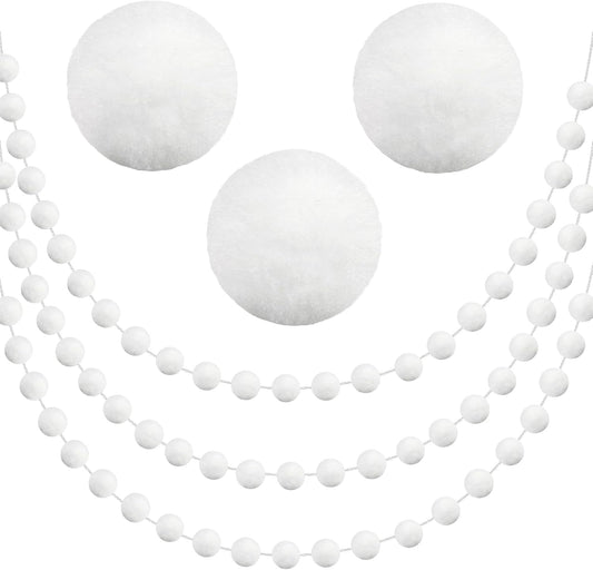 3 Pack Pom Pom Garland Colorful Felt Ball Garland Decorations, 6.5 Feet Long with 30 Balls Banner Hanging Supplies for Christmas, Birthday, Parties (White)