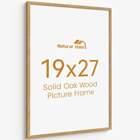 19x27 Picture Frame Oak Wood,19"x27" Natural Oak Color Wooden Frames with Tempered Glass,27x19 inch Wall Gallery Poster Frame with No Mat,19 by 27 Frames Horizontal and Vertical for Wall Mounting