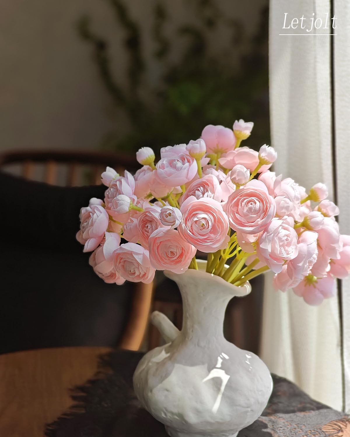 Letjolt Ranunculus Artificial Flower Pink Silk Flowers Faux DIY Bouquet for Wedding Engagement Centerpieces Arrangements Bridal Shower Decorations Home Decor 18pcs