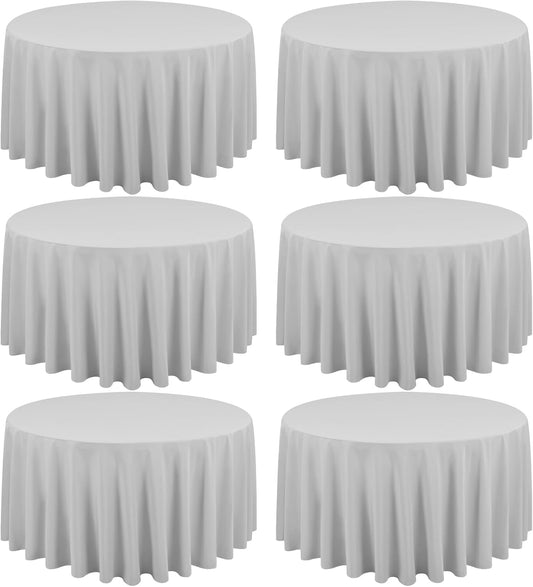 6 Pack Light Grey Round Tablecloths - 120 Inch, Polyester Table Cover, Stain and Wrinkle Resistant Washable Fabric Table Cloth for Wedding Banquet Parties