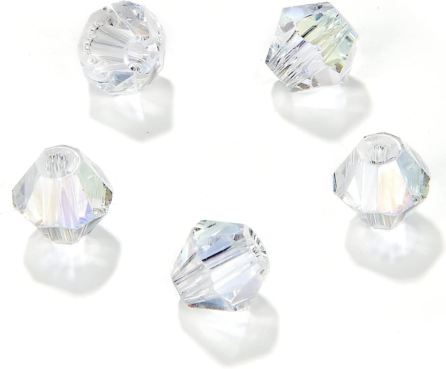 6mm Bicone 450Pcs White AB Crystal Glass Beads Faceted Bicone Shape Crystal Glass Spacer Beads for Bracelet Necklace Decorative Hand Jewelry Making (White AB, 6MM)