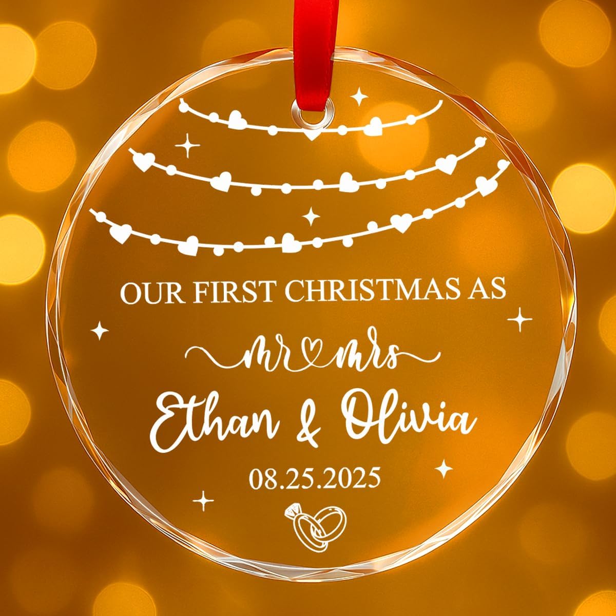 Personalized Christmas Ornaments with Names, Couple Glass Ornament, Custom Wedding Gifts for Couples 2025, Wedding Gift Ideas for Newly Wed Couple, Bride, Bridal Shower, Future Mr & Mrs (C4)