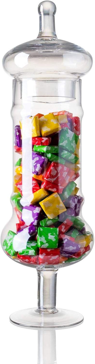 Set of 3 Apothecary Jar with lids, Glass Candy Container Set, Decorative Jars for Weddings & Party, Elegant Storage Candy Canister, Iridescent (H: 9", 12.5", 14"; 20 FL.OZ, 23 FL.OZ and 28 FL.OZ)