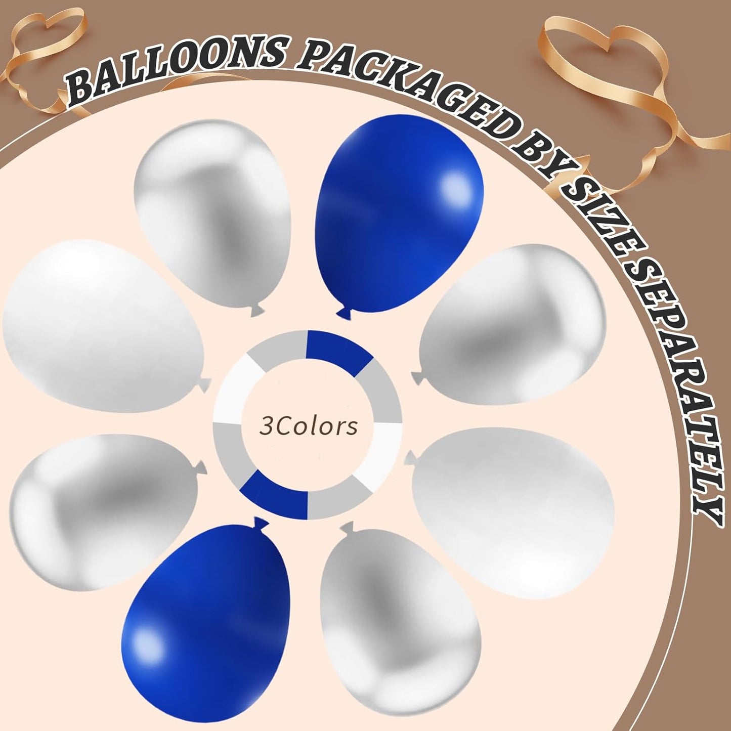 412Pcs Blue White Silver Balloon Arch Kit,18 12 10 5 Inch Different Size Royal Blue and White Balloons for Graduation Birthday Wedding Party Decorations