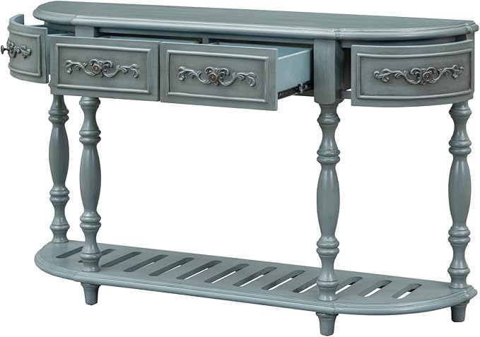Retro Curved Console Table, Antique Blue - Image 9