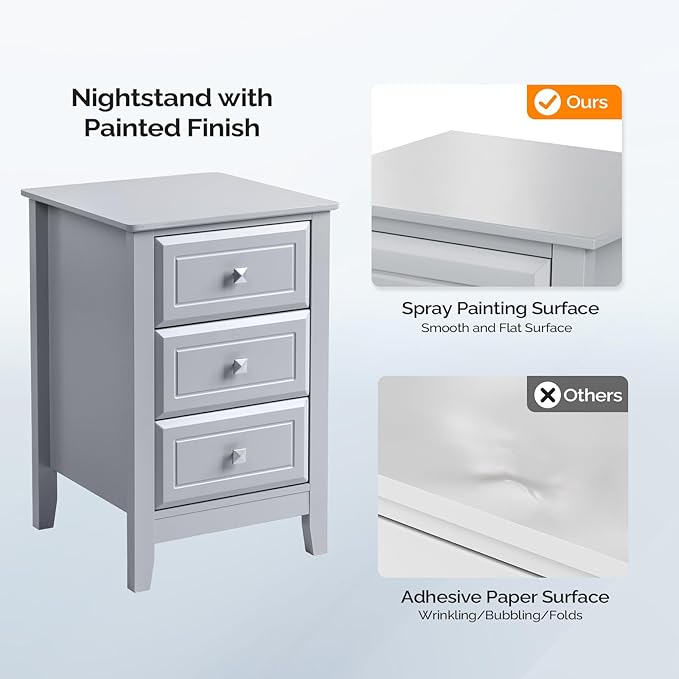 Bonnlo Gray Nightstand with 3 Drawers, Modern Night Stand - Image 5
