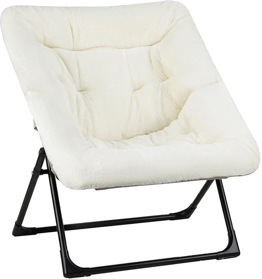 Comfy Saucer Chair for Adults, Soft Faux Fur Bedroom Chair, Accent Dorm Chairs by MordchilHF