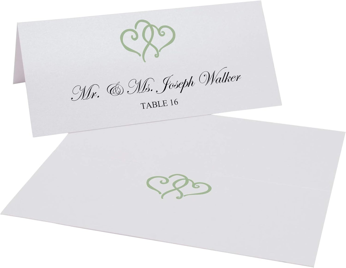 Linked Hearts Place Cards, Sage (Choose Color), Set of 25, Pre-cut and Scored - Wedding, Party, Dinner, and Special Events - Made in the USA