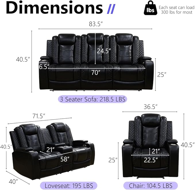 Leather Power Recliner Sofa Set - Image 2
