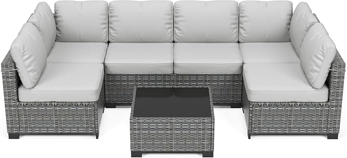 GarveeLife 7 Pieces Patio Furniture Set, Rattan Sectional Patio Sofa Set by GarveeLife
