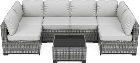 GarveeLife 7 Pieces Patio Furniture Set, Rattan Sectional Patio Sofa Set by GarveeLife