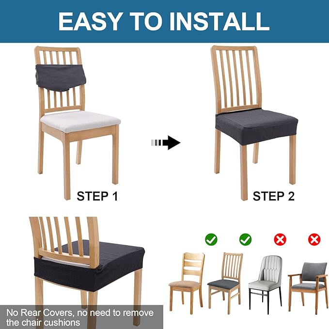 Smiry Waterproof Seat Covers for Dining Room Chairs Set of 4, Stretch Jacquard - Image 5