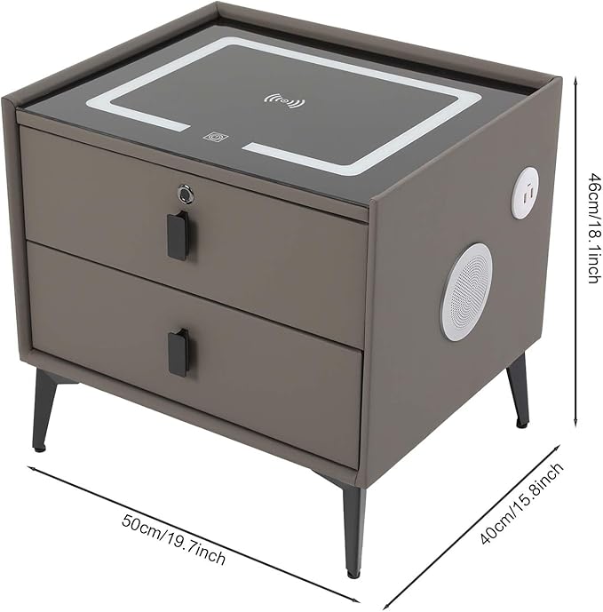 Smart Nightstand w/Fingerprint Lock Drawers, Smart Bedside Table w/USB Charging - Image 3