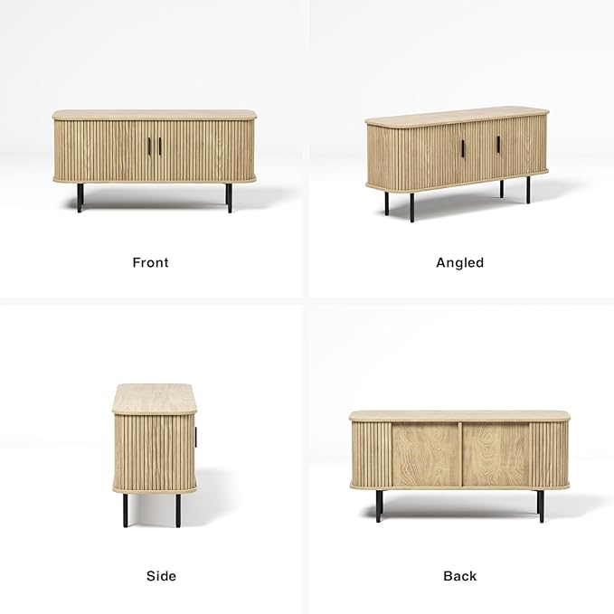 47''W Natural Storage Cabinet, Media Console, Tambour TV Stand; Sliding Door - Image 3