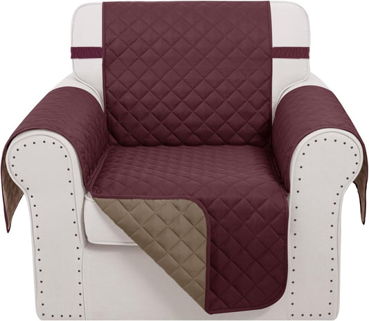 Recliner Chair Covers Reversible Sofa Cover Couch Cover for Pets Lazy Boy Furniture Protector(23''Chair,Burgundy/Camel)