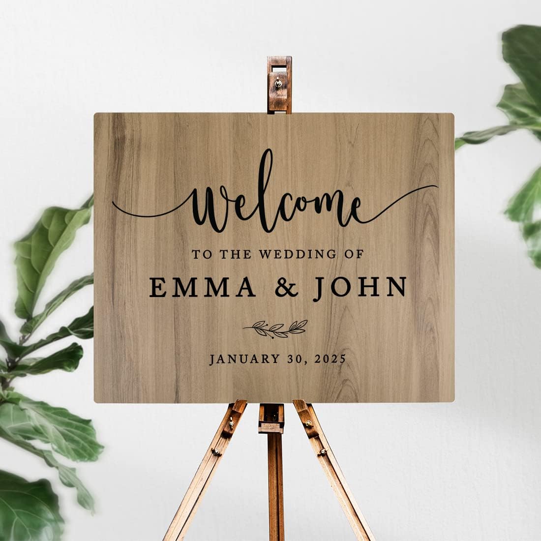 Andaz Press Large Wooden Welcome Sign for Wedding, Rustic Welcome Sign 16" x 20" Custom Names & Date Minimal Woodland Wedding Signage English Oak MDF Wood Finish Wedding Reception Indoor Outdoor Signs