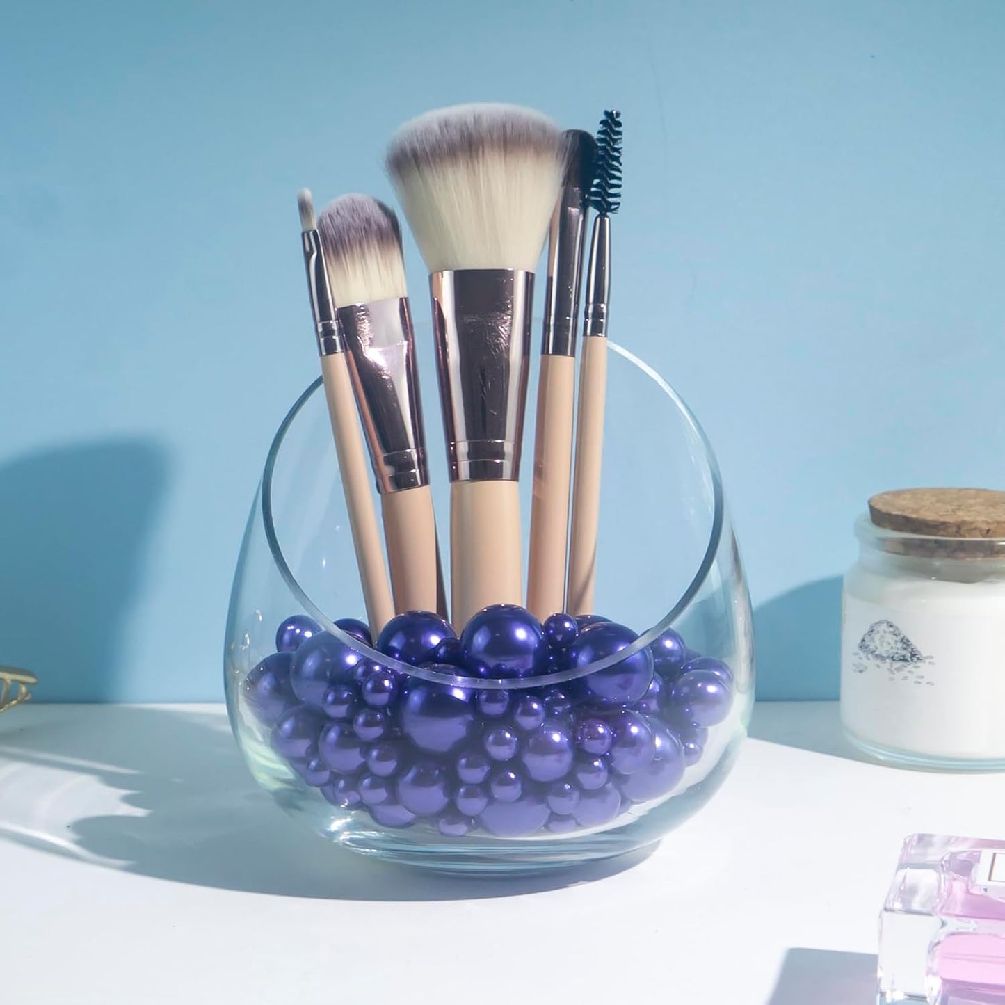 150Pcs Dark Purple Polished No Hole Faux Pearl Beads for Vase Filling Decorations, Plastic Pearls Vase Fillers, Table Scatters, Wedding Centerpiece, Home Decor, 8/14/20 mm