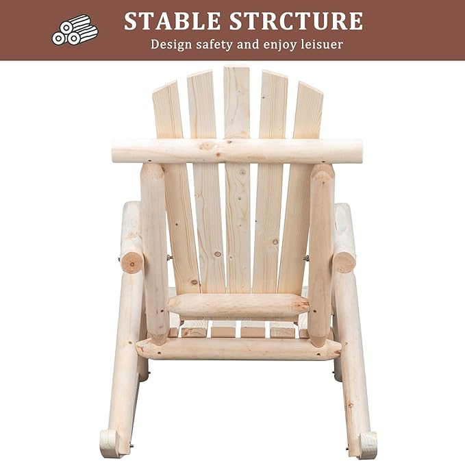 Outvita Wooden Rocking Chair Set of 2, Fir Log Adirondack Rocker, Outdoor Wood - Image 7