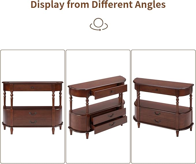 Solid Wood Retro Curved Console Table - Image 9