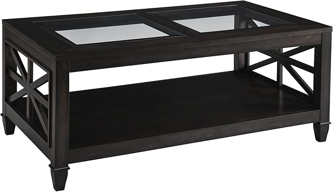 Solid Wood Coffee Table with Tempered Glass Top, 2-Tier 45.5" X 26" Farmhouse - Image 7