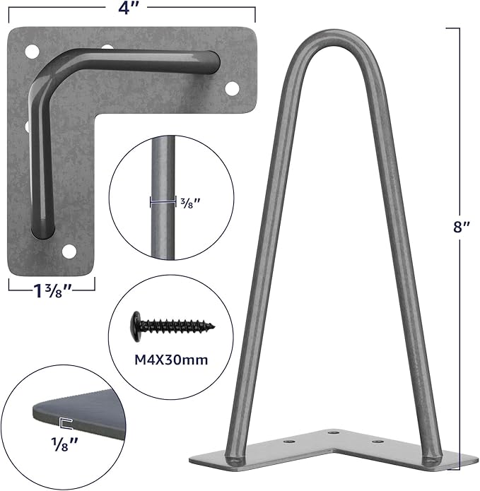 SMARTSTANDARD 8 Inch Heavy Duty Hairpin Furniture Legs, Metal Home DIY Projects - Image 2