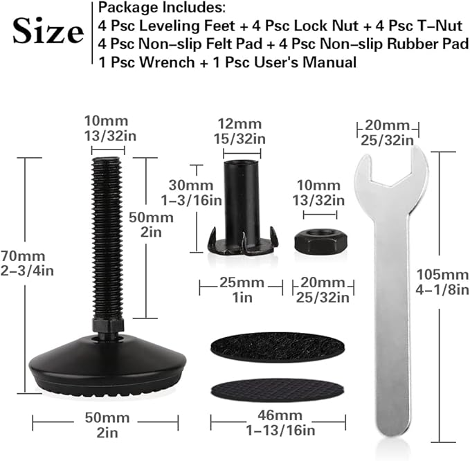 4 Set M10 Swivel Adjustable Leveling Feet, Heavy Duty Height Adjuster Furniture - Image 2