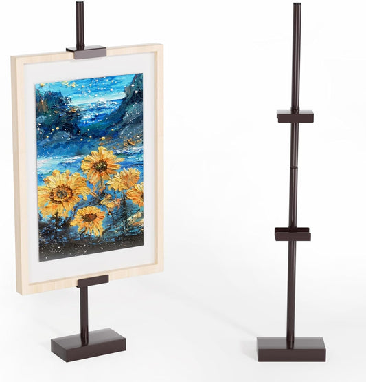 Tabletop Picture Frame Stand, Adjustable for Frames Up to 29" H, Frame Holder Stand Table Easels for Display, Metal Standing Easel Display Stand for Picture Frames, Artwork, Canvas (Brown)