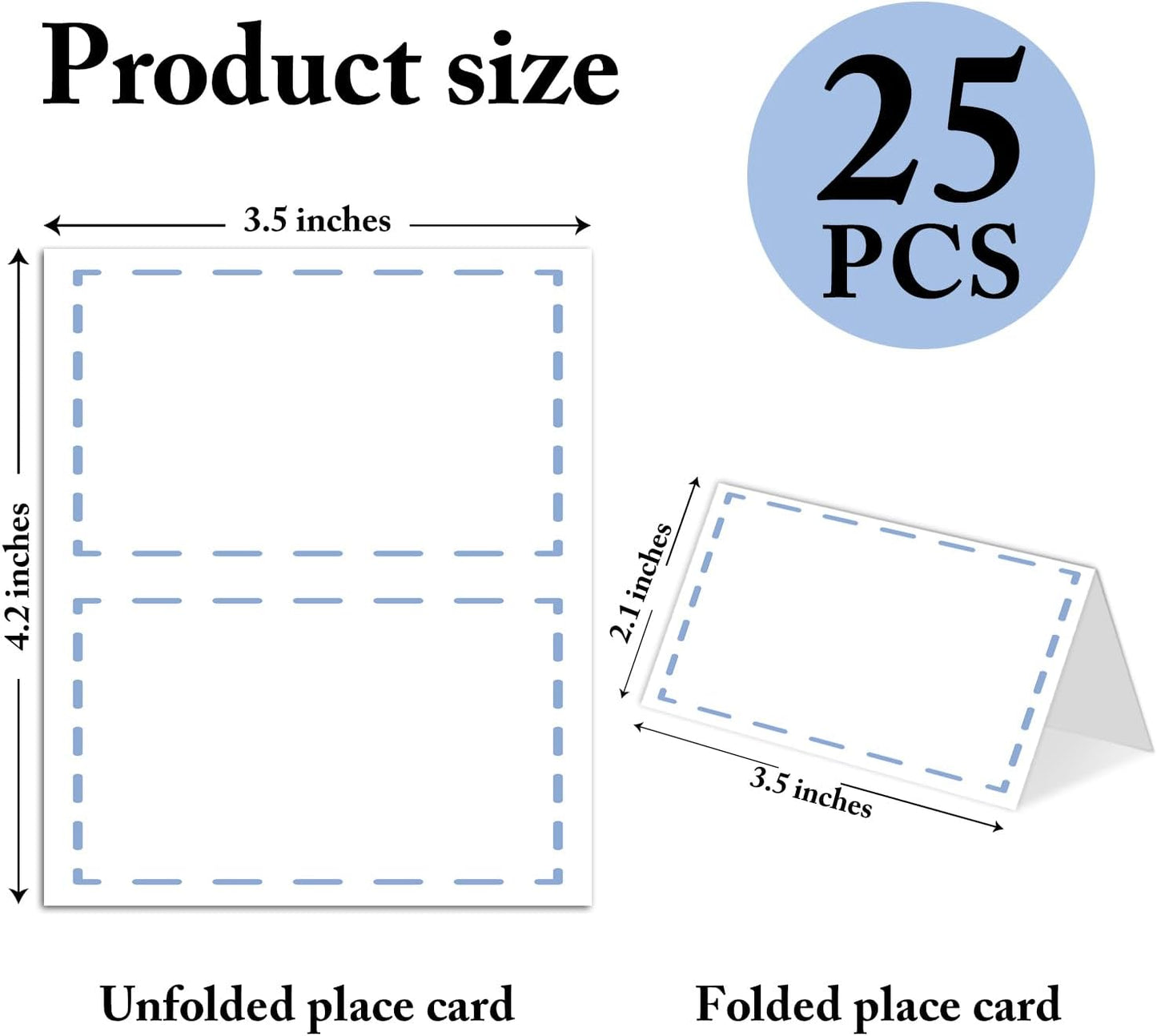 25 Pack Blue Lines Place Cards, Editable Name Cards for Table Setting, Tent Cards Food Label for Dinner Party, Bridal Shower, Wedding, Baby Shower and Events -T17