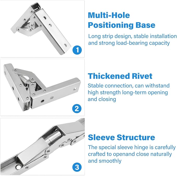 2 Pack Locking Hinge 0°-90°-180°, Folding Table Brackets, Heavy Duty Folding - Image 6