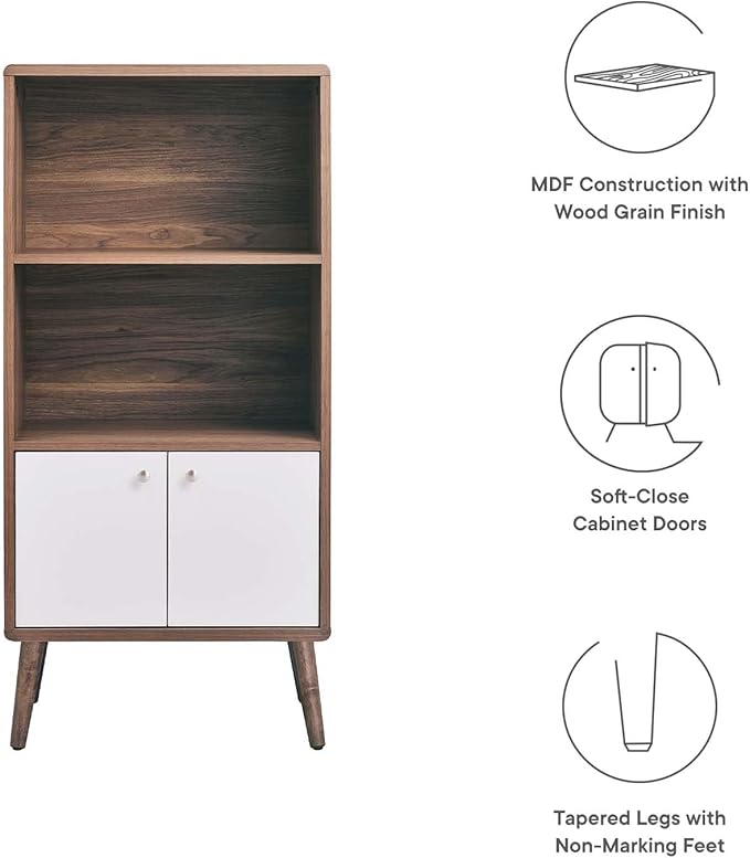 Modway EEI-6230-WAL-WHI Transmit Display Cabinet Bookshelf, Walnut White - Image 7