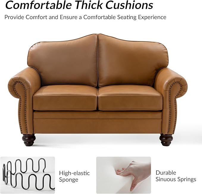 60" Wide Genuine Leather Chesterfield Loveseat, 2 Seat Leather Sofa - Image 4
