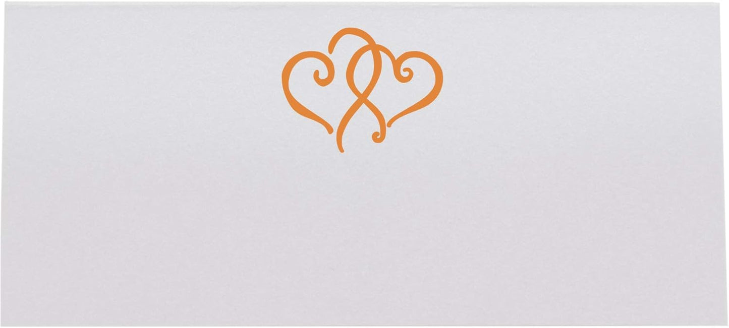 Linked Hearts Place Cards, Orange (Choose Color), Set of 150, Pre-cut and Scored - Wedding, Party, Dinner, and Special Events - Made in the USA