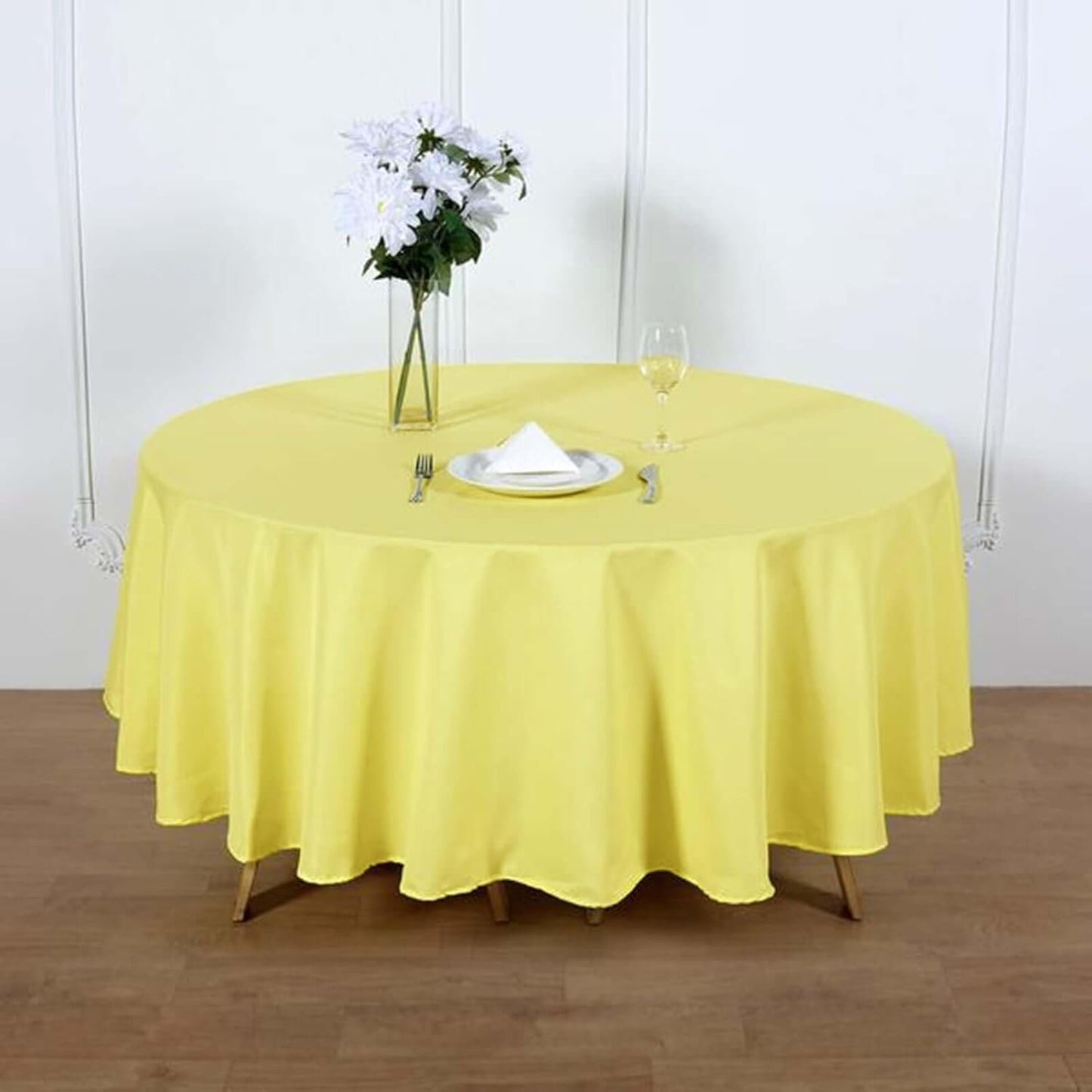 Efavormart Round Tablecloth, 90 Inch Stain & Wrinkle Resistant Washable Table Cloth, Decorative Polyester Fabric Table Cover for Banquet, Wedding, Dining- Yellow