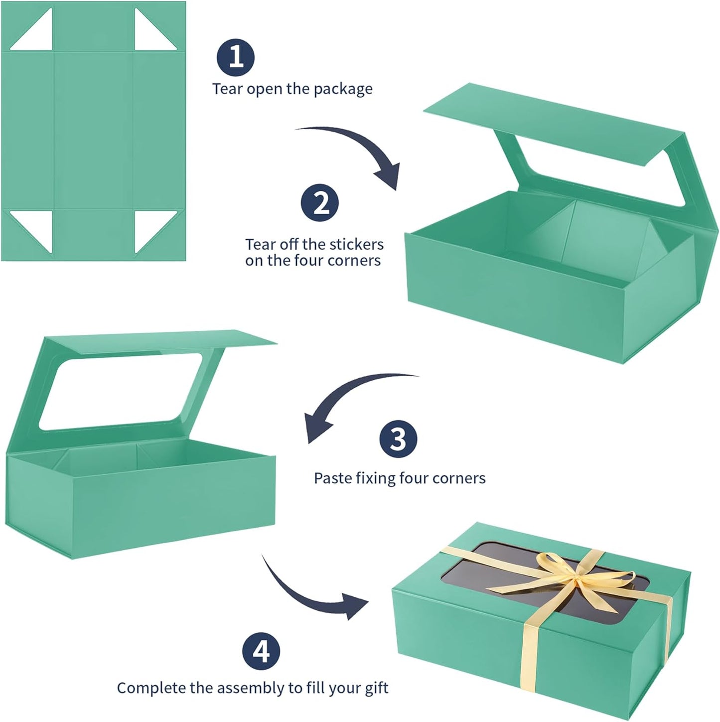 Light Green Large Gift Boxes with Window, 13.5"x9"x4.3" Bridesmaid Boxe for Gift Giving,Birthday Gift Box with Magnetic,Closure Lid Gift Boxes for Presents,Cute Boxe,Luxury for Gift Packaging,Gift Box for Wrapping Gifts
