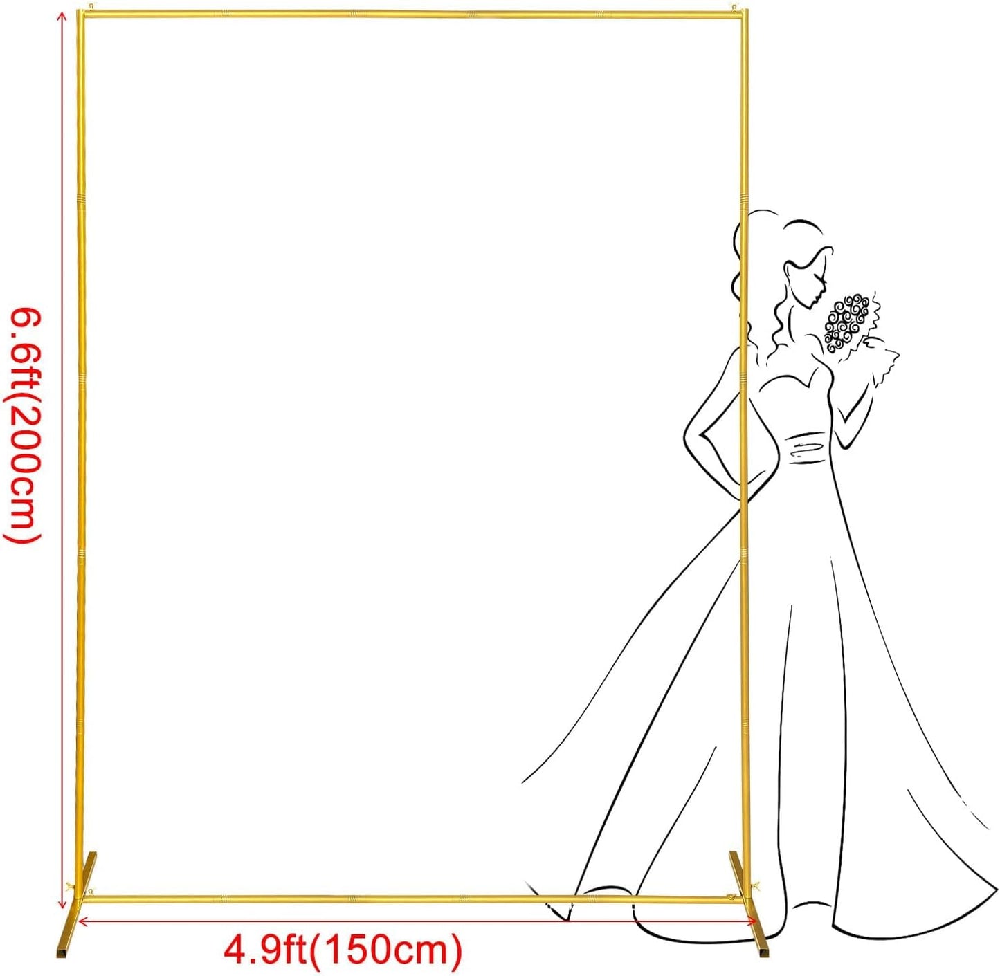 Metal Wedding Arch Backdrop Stand 6.6x5 FT Gold Square Balloon Arch Frame for Wedding, Birthday Party, Baby Shower Ceremony Decoration