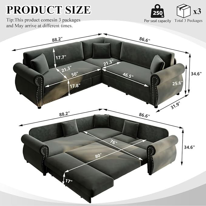 88.2" Sectional Sleeper Sofa - Image 3