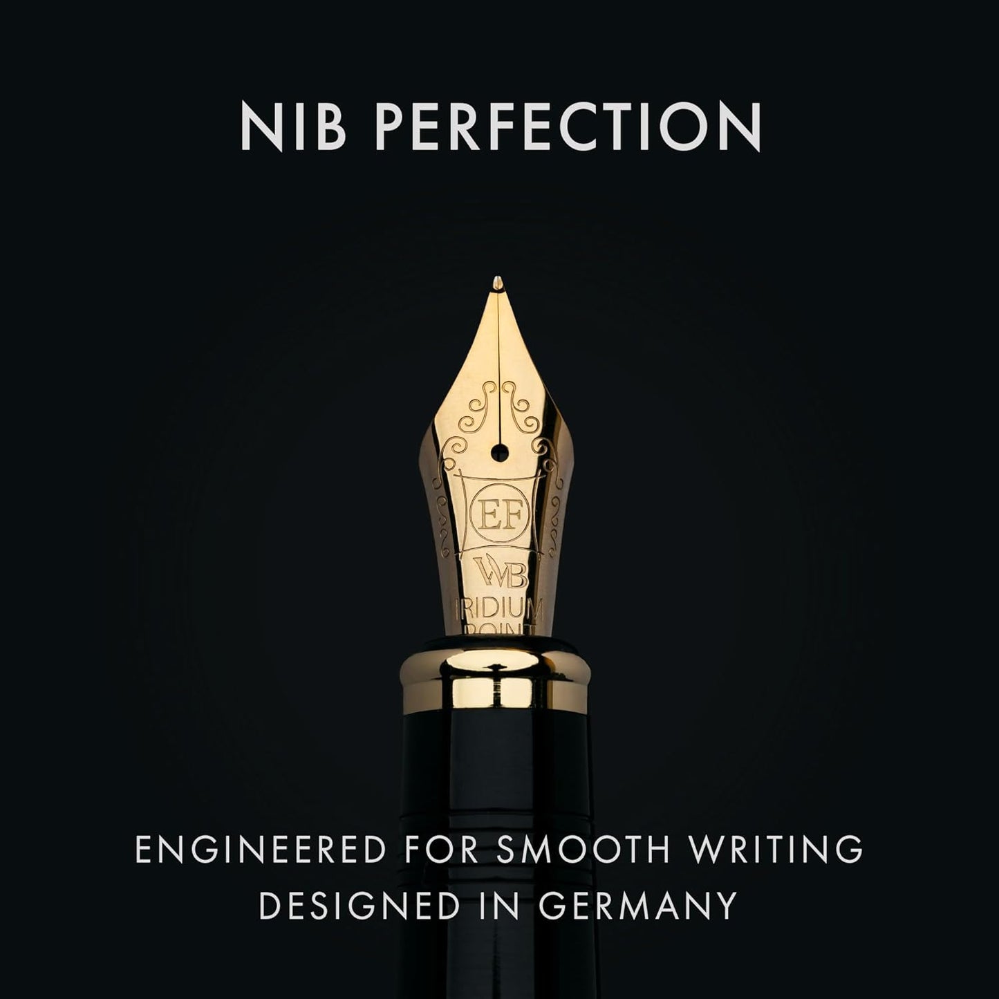 Wordsworth & Black Primori Fountain Pen Set [Black Gold]; Extra Fine Nib, Gift Case, 24 Ink Cartridges, Refill Converter, Manual; Journaling, Calligraphy, Smooth Writing Pens; Left and Right Handed