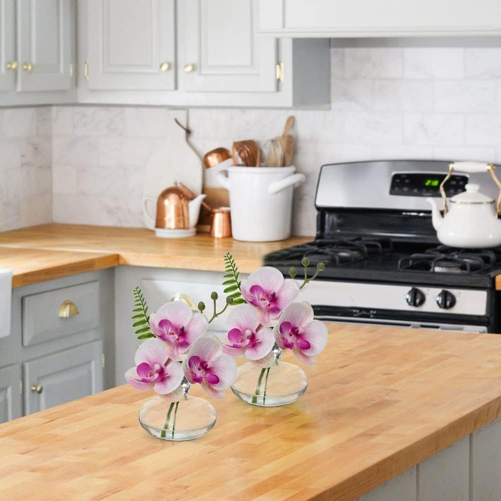 Pink Orchids Artificial Flowers Faux Orchids Arrangement in Clear Glass Vases Set of 3 Real Touch Phalaenopsis Orchid Flowers Small Fake Orchid Centerpiece for Dining Room Table