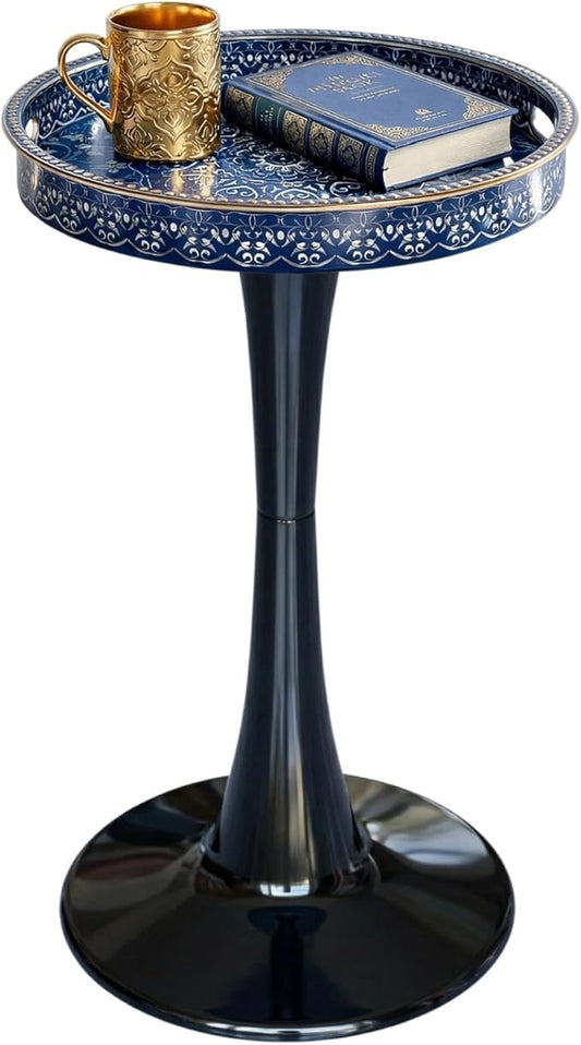 Gesodant Boho Chic Round Side Table, Stable Hourglass Pedestal Base, Unique by Gesodant+