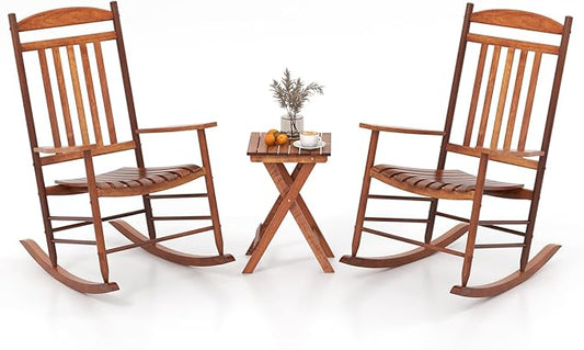 Tangkula 3-Piece Outdoor Poplar Wood Rocking Bistro Set, High Back Front Porch by TANGKULA