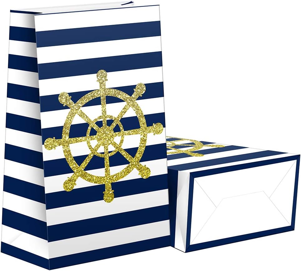 SamPartyShop Nautical Goodie Bags - 24 Pcs Nautical Party Favors Candy Bags with Stickers, Nautical Goody Gift Treat Bags Nautical Themed Birthday Party Supplies