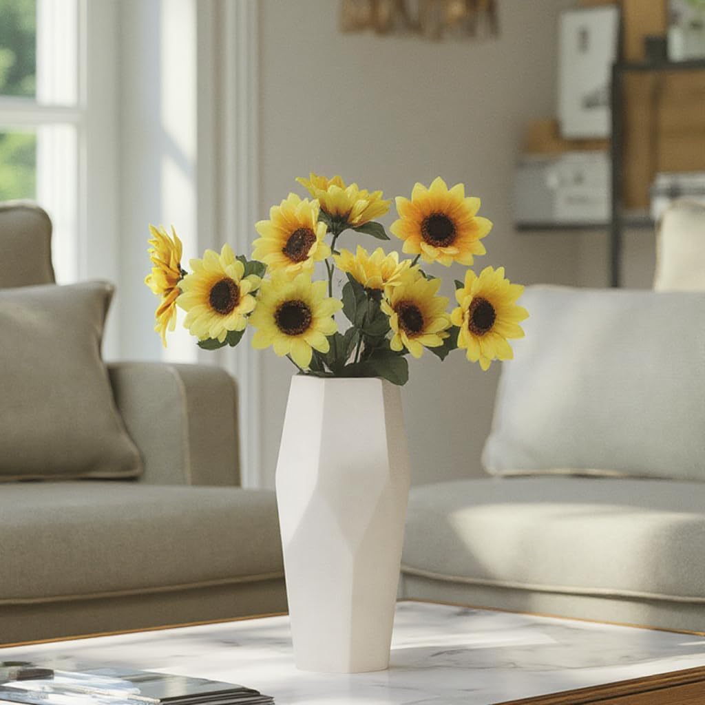 White Ceramic Vase – Modern Minimalist Flower Vase for Home Décor, Living Room, Office, Bedroom, Table Centerpiece, Shelf Decoration, Pampas Grass, Dried Flowers, and Floral Arrangements