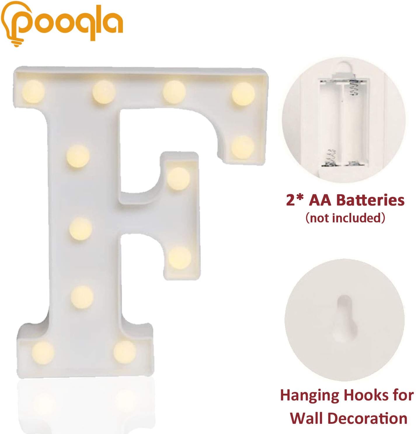 Pooqla LED Marquee Letter Lights Sign, Light Up Alphabet Letter for Home Party Wedding Decoration F