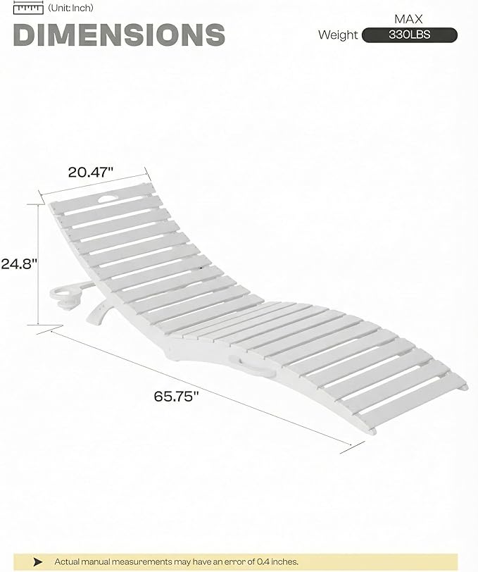 Folding HDPE Pool Lounge Chairs Set of 6, Pre-Assembled Outdoor Chaise Lounge - Image 2