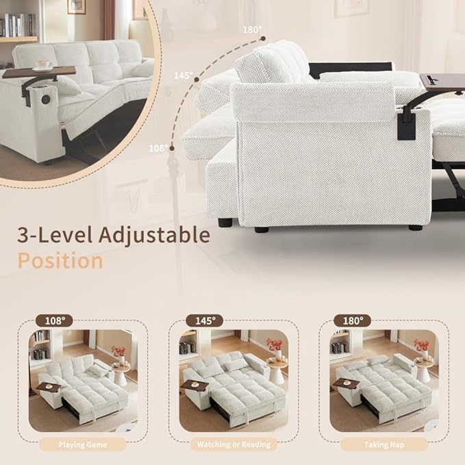 oaaktu Large Size Convertible Sleeper Sofa Bed, Polka dot Velvet Pull Out Futon - Image 5