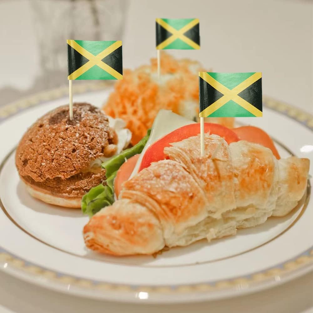 Jamaica Flag Jamaican Flag, Small Mini Jamaica Toothpick Flags for Food, Cupcakes, Cocktails, Appetizers, Bar Party Decorations