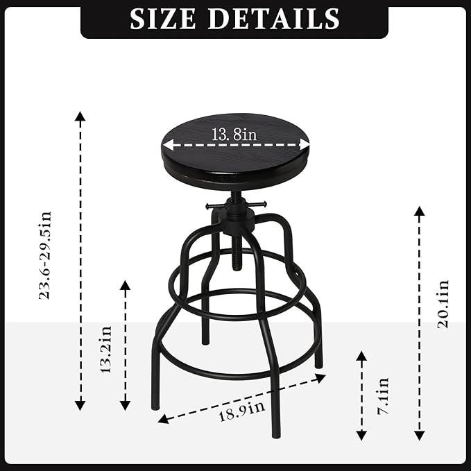 LOKKHAN 4-Pack Industrial Bar Stools, Heavy-Duty Black Metal Frame - Image 3