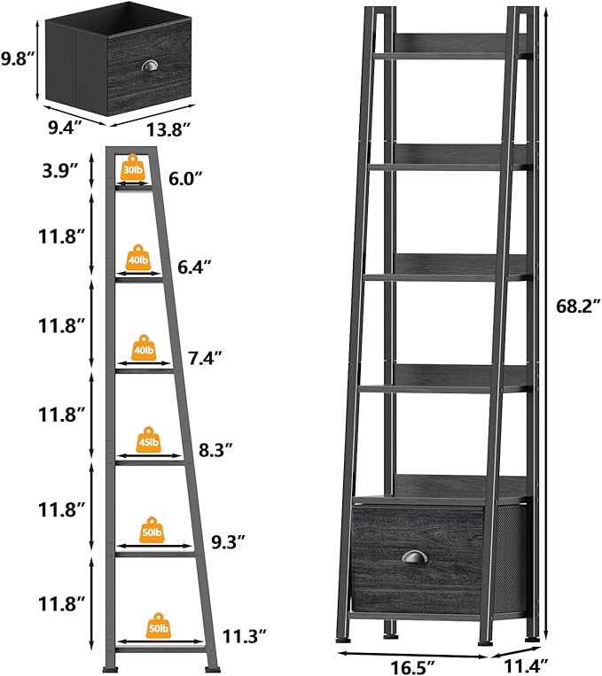 Furologee Bookshelf Set of 2, 6-Tier Ladder Shelf, Ladder Bookshelf - Image 3